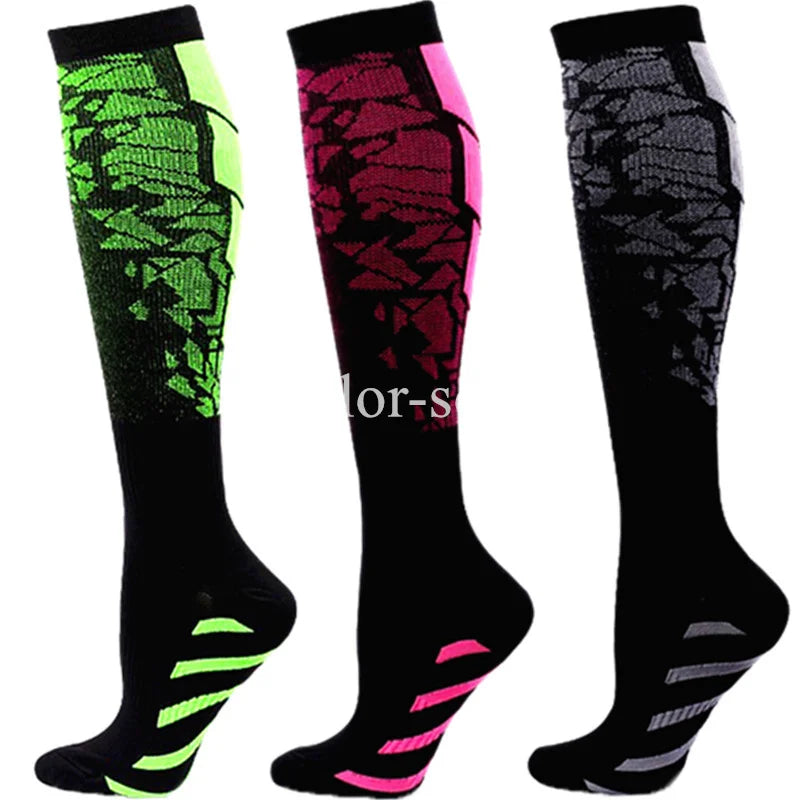 3 Pairs Lot Pack Compression Socks Running Men Women Floral Prints Stockings Sports Anti-Fatigue Compression Socks Bulk Sales
