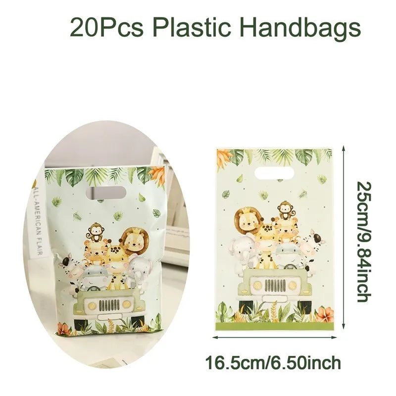 10/20/50pcs Jungle Animal Gift Bag Safari Theme Treat Bags Kids 1st Happy Birthday Party Supplies Baby Shower Decoration