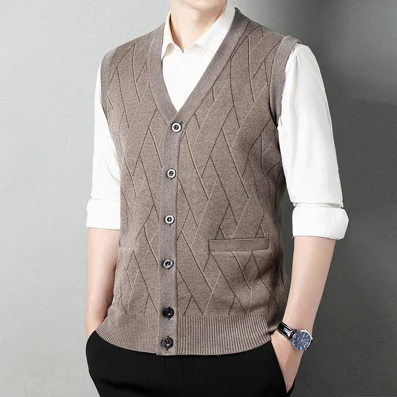 Men's Thickened Casual Sweater Tank Top Autumn and Winter Warm Men's Cardigan Tank Top