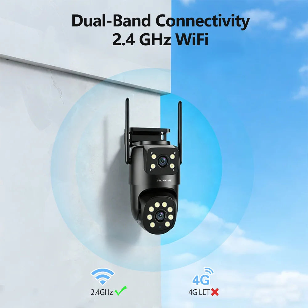 SZSINOCAM Wifi Camera with Dual Lens Dual Screens AI Human Detection Wireless Outdoor CCTV Security IP Camera