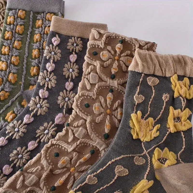 5 Pairs 3D Floral Textured Socks, Retro Court Style All-match Socks, Women's Stockings & Hosiery 45,625 Reviews 4.7 All Reviews