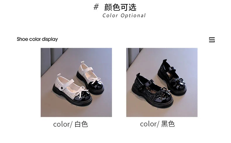 Butterfly Knot Anti Slip Round Toe Girls Leather Shoes Spring Autumn Outdoor PU Sweet Princess Leather Shoes Sandalias De Mujer
