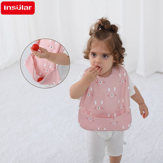 INSULAR Baby's Bibs Sleeveless Adjustable Pinny Soft Waterproof PU Cloth Kids Painting Smock Child Eating Apron Danish Style