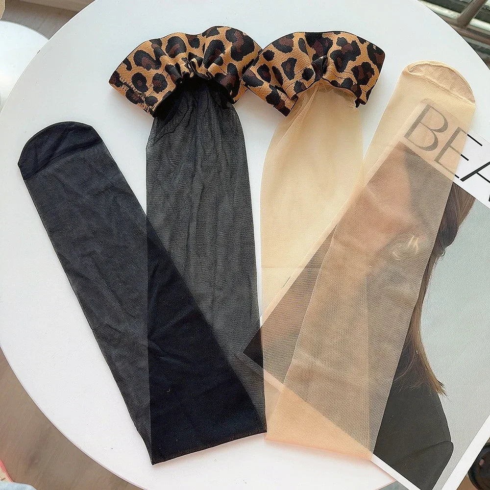 Leopard Tube Stocking Patchwork Ladies Stockings Popular Underwear Women Sexy Thigh High Socks 20D transparent Long Leg Hosiery