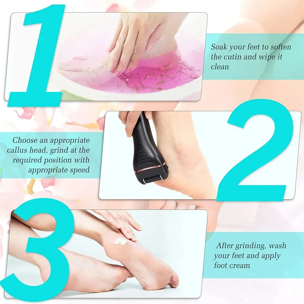 Electric Callus Remover Professional Foot File Grinder Pedicure Machine Rechargeable Heel Cracked Dead Skin Scrubber 3 Heads