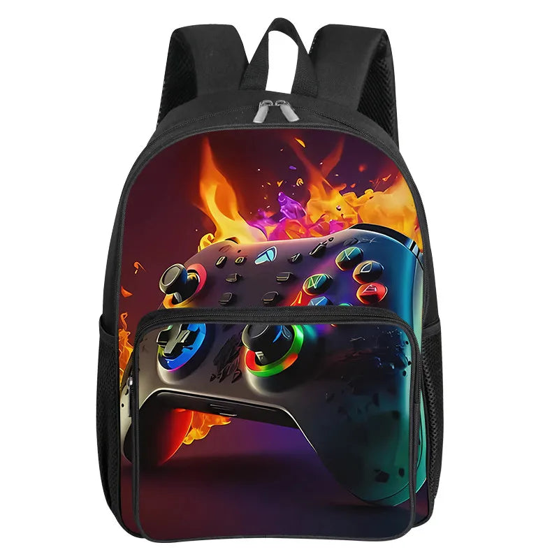 GamePad Pattern Square Front Pocket Backpack for Boy and Girls Best Gifts 3D Cartoon SchoolBags for Children