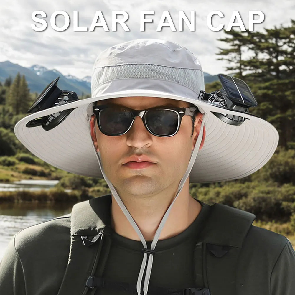 Solar Fan Hat Sun Hat with 2 Solar Fan Outdoor Fishing Hat Summer Cap for Men Outdoor Camping Fishing Hiking