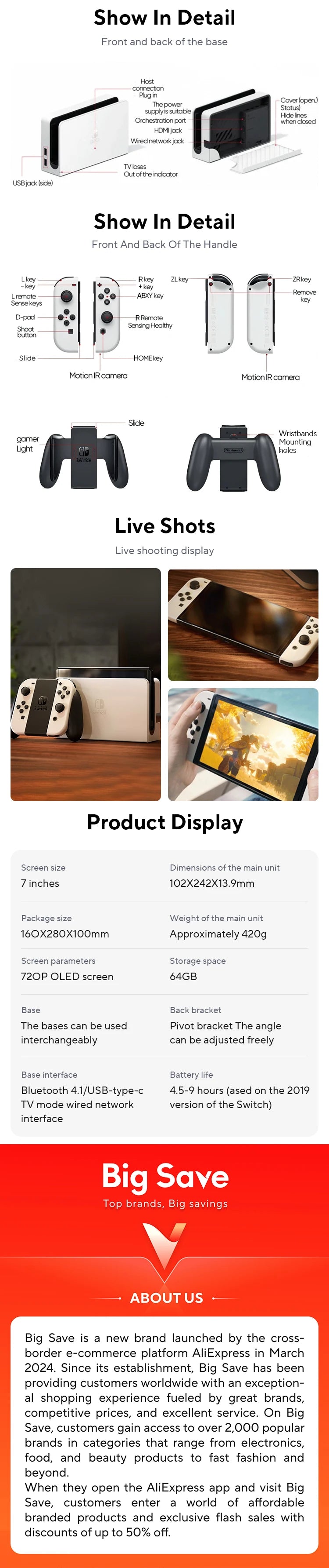 Nintendo Switch OLED Game Console 64GB 7-inch OLED Display