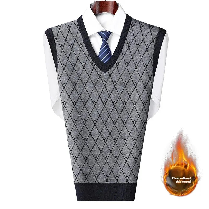 Men's Sweatvest Knit Vest 2023 Autumn Winter New Style Casual Fashionable V-Neck Middle-Aged And Elderly Pullover