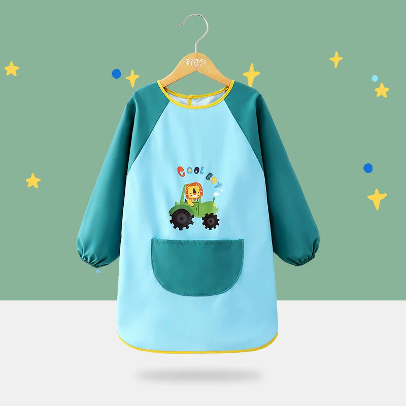 Cute Cartoon Infant Eating Bib Burp Cloths Painting Drawing Apron Long Sleeved Waterproof Children's Overalls Raincoat Supplies