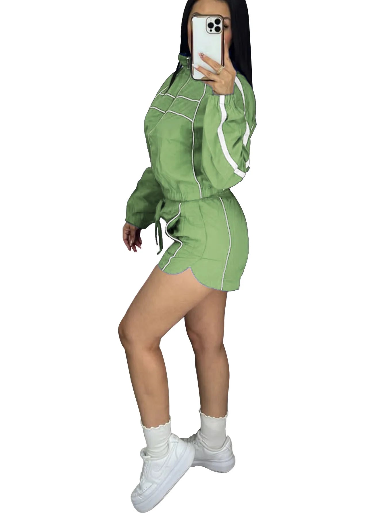 Shorts Pant Set Women Two Piece Sets Turn Down Collar Matching Sets Zipper Coats High Waist Y2k Streetwear Elegant Short Pants
