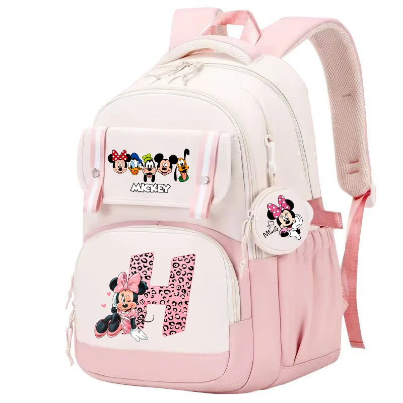 Minnie Mouse Backpack Student Boy Girl Schoolbag Kid Teenager Cartoon Bookbag Daypack Travel Commute Knapsack With Coin Purse