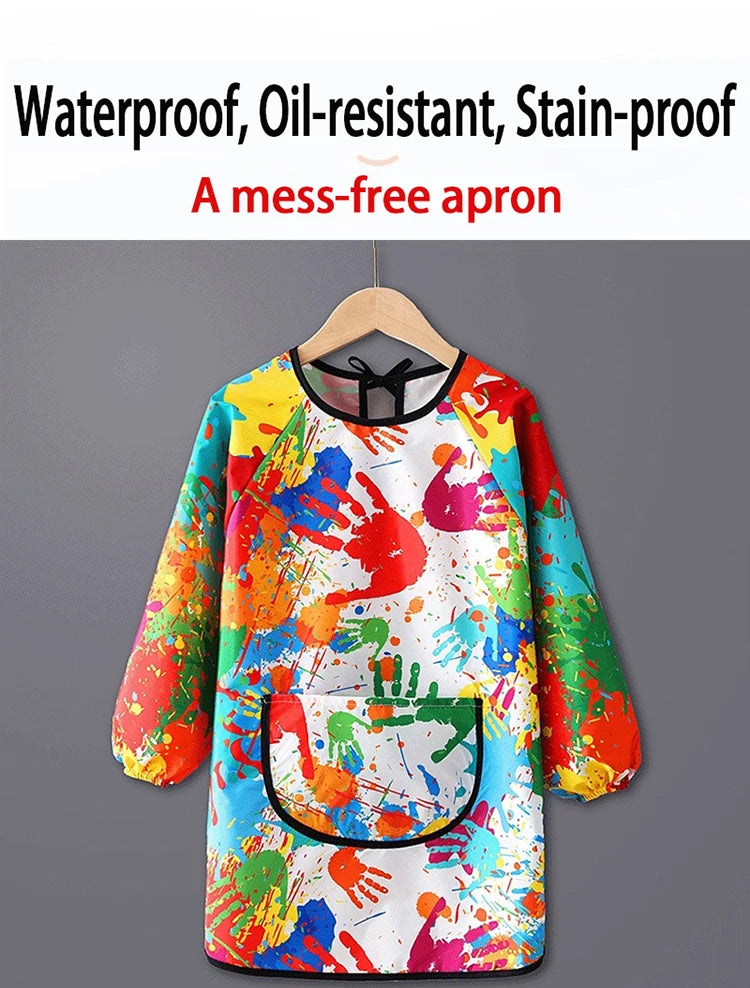 Paint Apron for Children Art Apron - Waterproof Long Sleeved Cover Children's Apron, Childrens Drawing Kindergarten WQ005