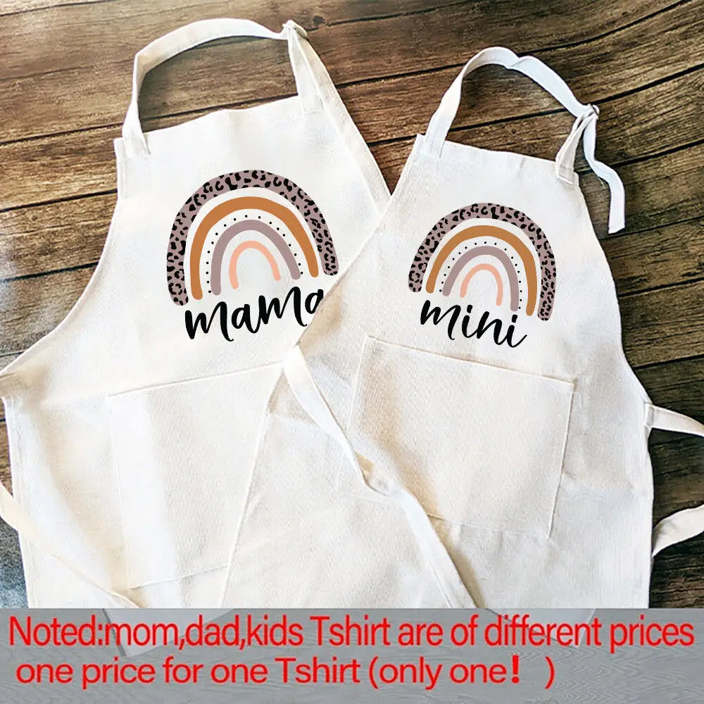 Rainbow Mama Rainbow Mini Print Apron Mom Kids Family Matching Apron Mother Girl Kitchen Apron Cooking Baking Pinafore Gift 1pcs