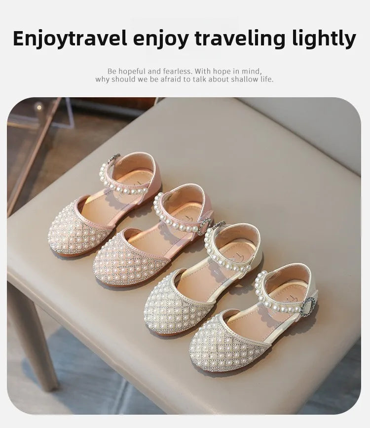 Girls LeatherShoesChildren's Crystal Shoes 2025Spring Summer New Little Girls Princess Shoes Fashion Shiny RhinestoneDance Shoes