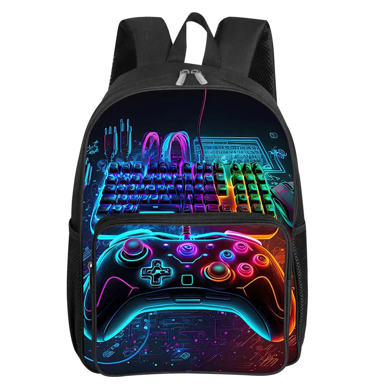 GamePad Pattern Square Front Pocket Backpack for Boy and Girls Best Gifts 3D Cartoon SchoolBags for Children