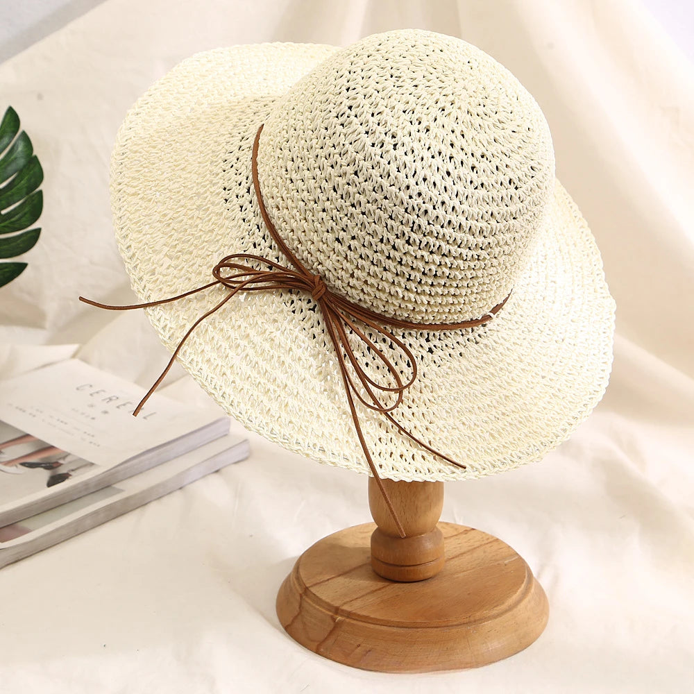 Holiday Sle Beach Fisherman Hat Seaside Sun Protection Sun Hat Large Brim Bow Woven Straw Hat Women Panama Chapeau Korean
