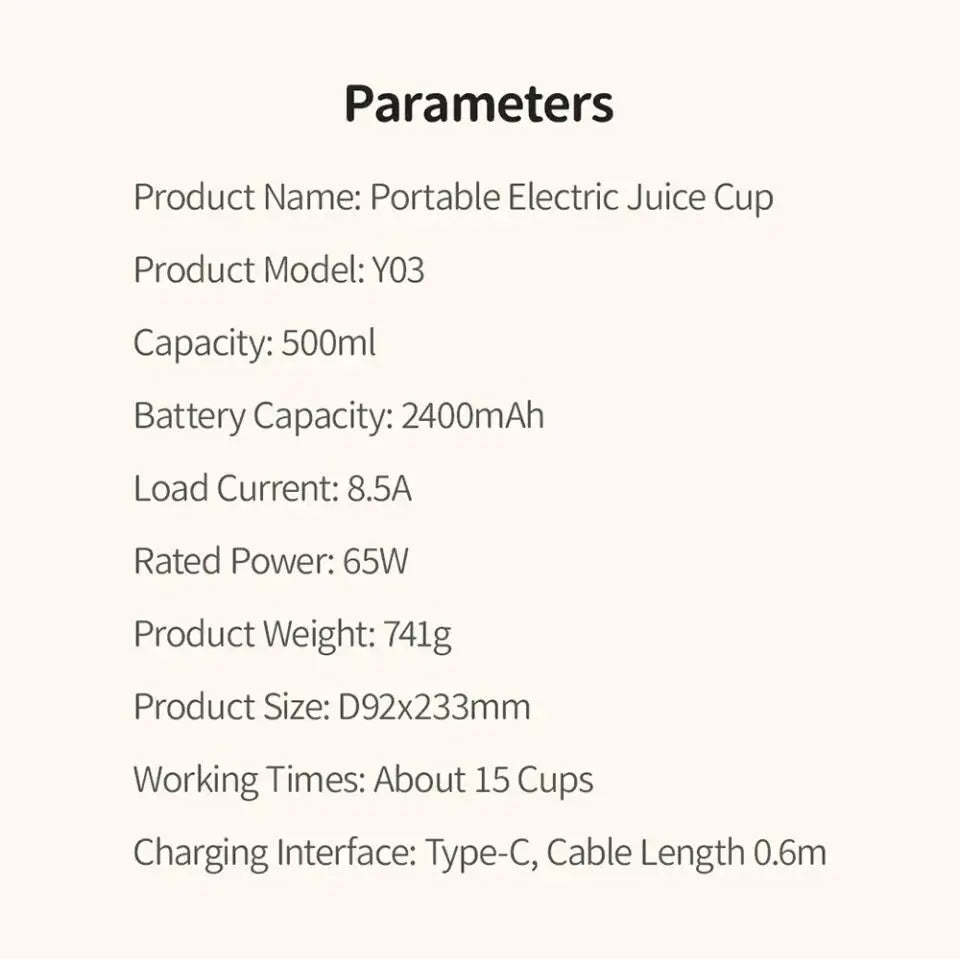 500ml Portable juicer Rechargeable Wireless Fruit Mixer Fresh Juice Bottle Blender 6 Blades Food Milkshake Ice Crush Cup 2400mAh