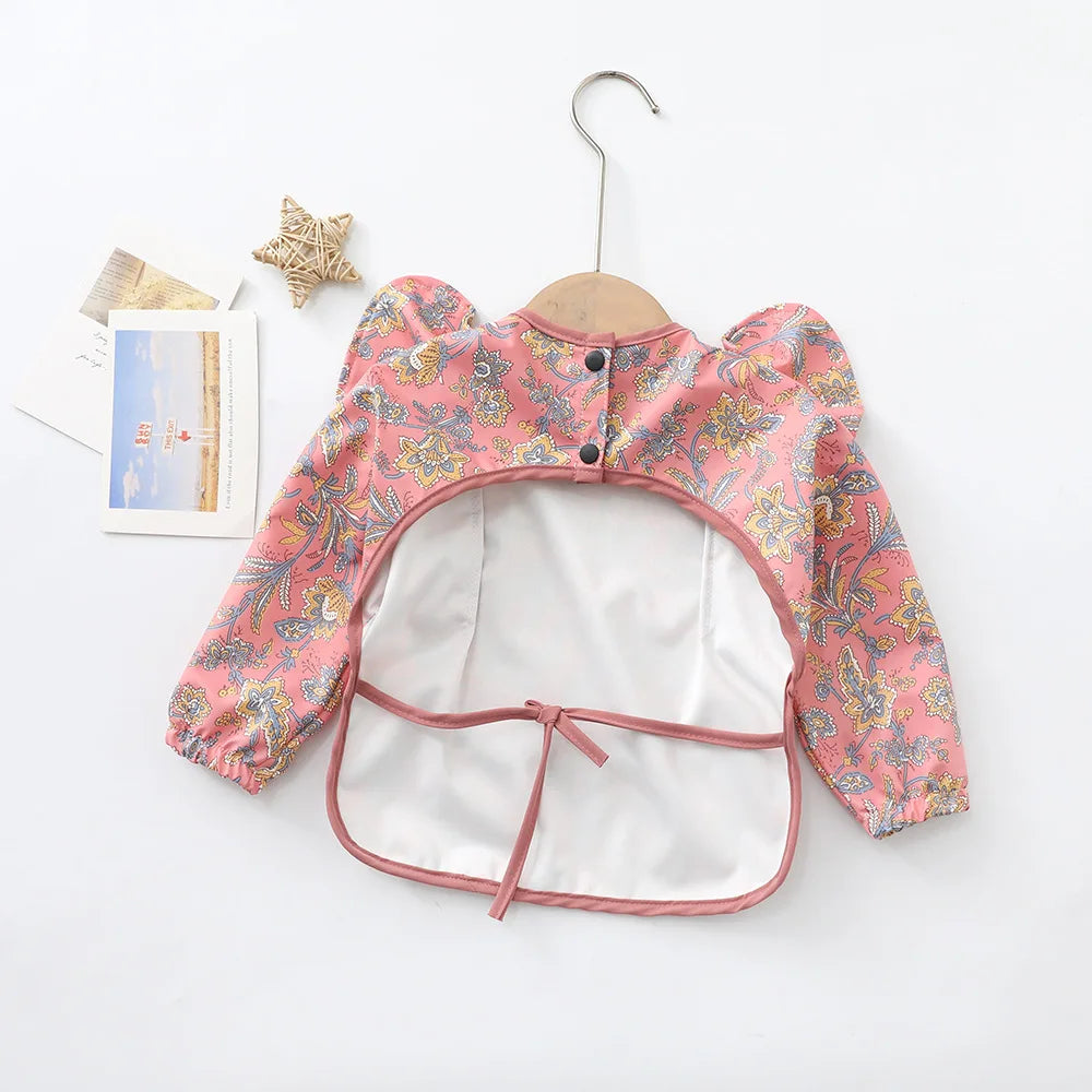 Baby Soft Waterproof Bib Little Boy Girl Painting Smock Child Meal Eating Apron with Long Sleeves Kid Adjustable Feeding Bibs