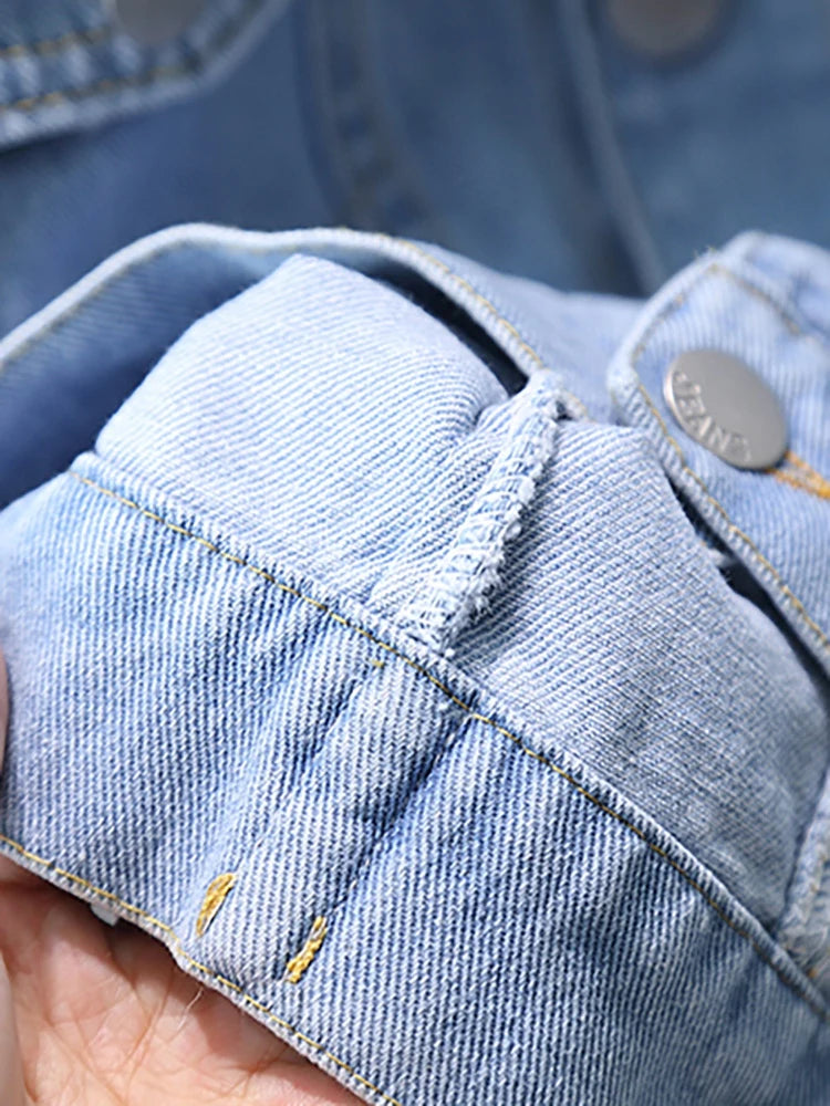 2024 Spring and Autumn Boys Simple Pocket Long sleeved Lapel Single breasted Denim Coat Casual Coat 1-8Y