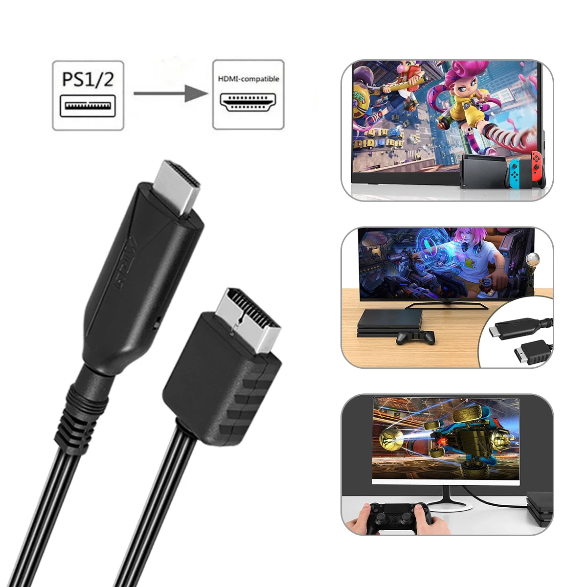 For Playstation 2 HDMI-Compatible Adapter HD Game Console Audio Video Converter Supports for PS2/PS1 Display Modes for HDTV PC
