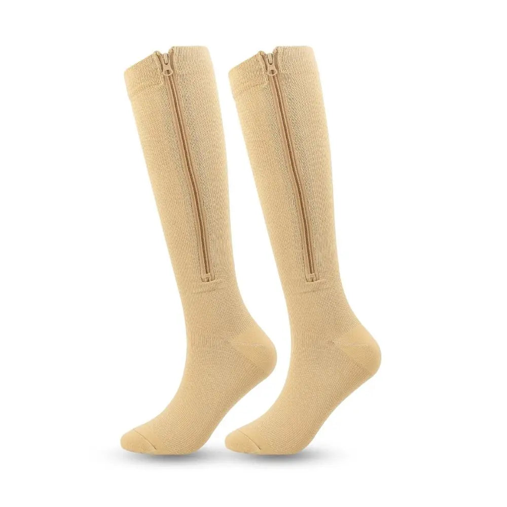 1 Pair Zipper Compression Socks Women Men High Elasticity Nylon Closed Toe Pressure Stocking For Edema Varicose Veins