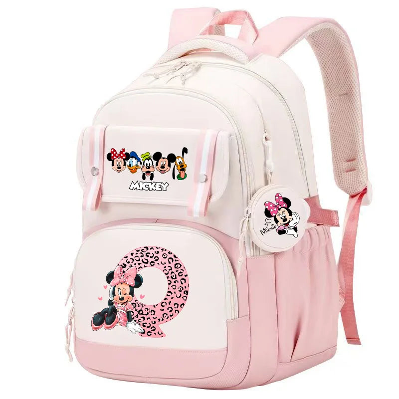 Minnie Mouse Backpack Student Boy Girl Schoolbag Kid Teenager Cartoon Bookbag Daypack Travel Commute Knapsack With Coin Purse