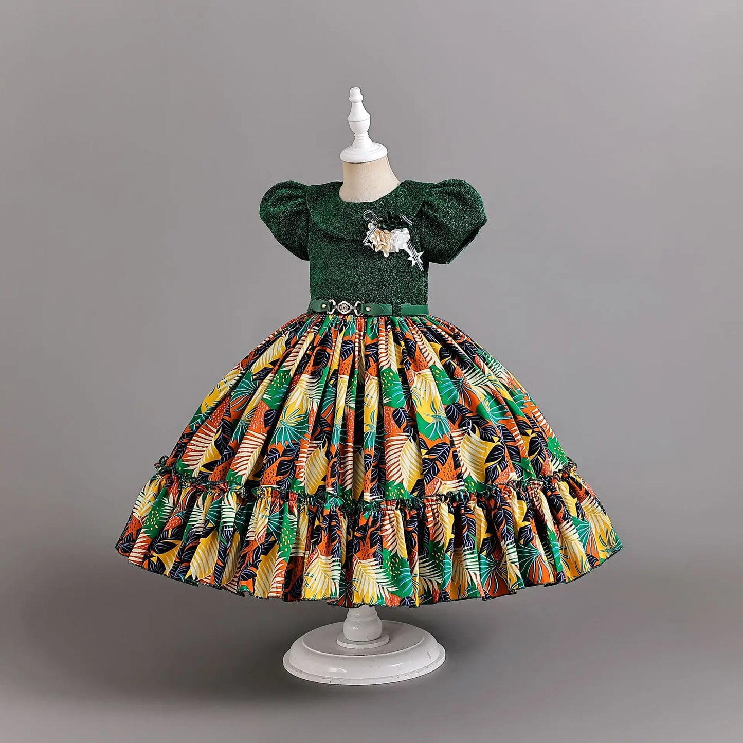 Girl Print Dress for Performance Children Dresses for Girls Kids' Clothes with Sashes Ceremony 3 to 12 Years