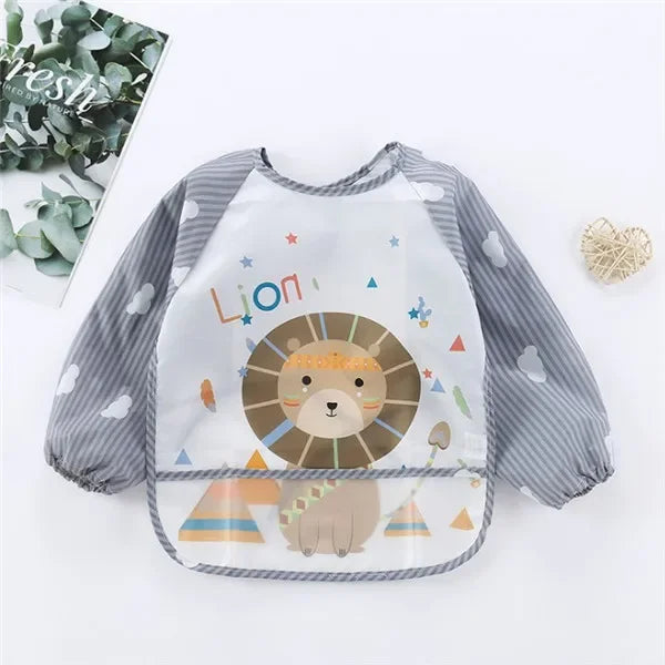 Long Sleeves Baby Bib Waterproof Feeding Bib Infant Toddler Art Smock Apron Boys Girls Burp Cloth Kids Banana Bibs for 1-3Year