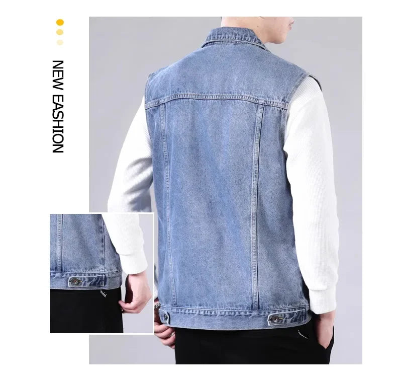 American Style Casual Men's Denim Jacket Loose Cool Retro Workwear Jacket Versatile Leisure Vest for Spring And Autumn