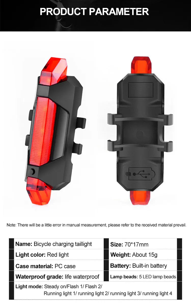 Cycling Bicycle Front Rear Light Set Bike Defense Flashlight Stick MTB Waterproof Taillight LED Lantern Bicycle Accessories