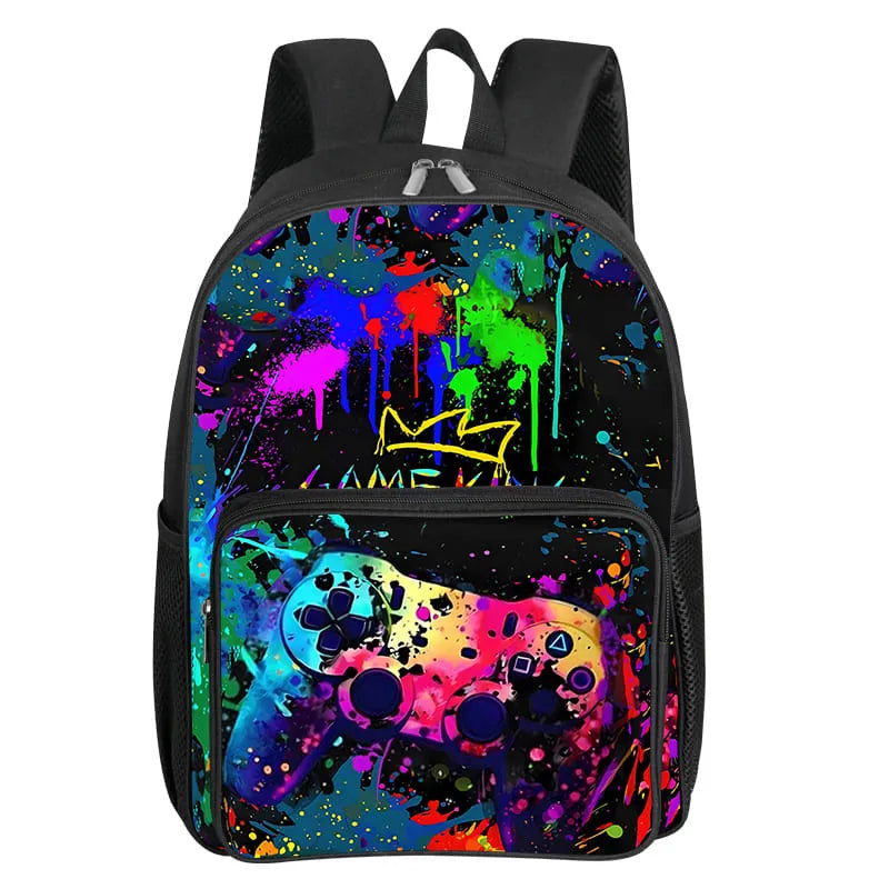 GamePad Pattern Square Front Pocket Backpack for Boy and Girls Best Gifts 3D Cartoon SchoolBags for Children