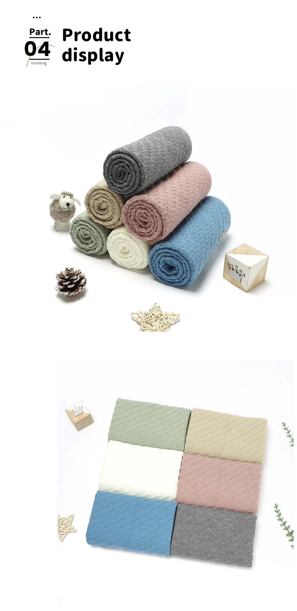 Solid Color 70 cm * 90 cm 0-24 Months Newborn Baby Swaddle Wraps Soft Infant Security Blankets Knitted Acrylic Baby Blankets