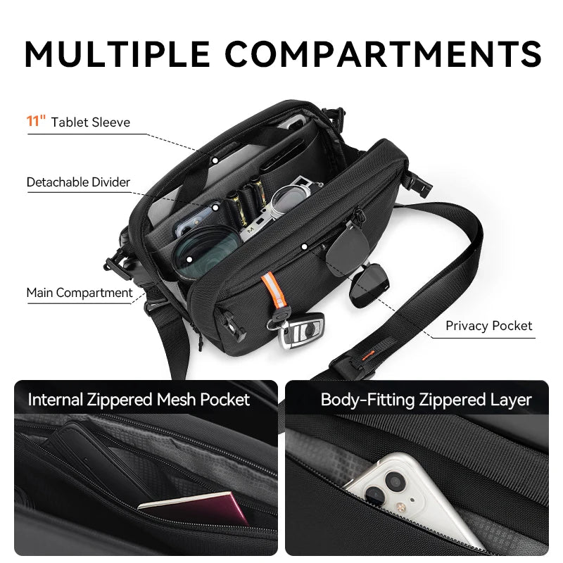 ReeYee A6 4.5L Large Sling Bag, Durable Cordura Waterproof Crossbody Pack, Smart Organization Anti-Theft Shoulder Bag