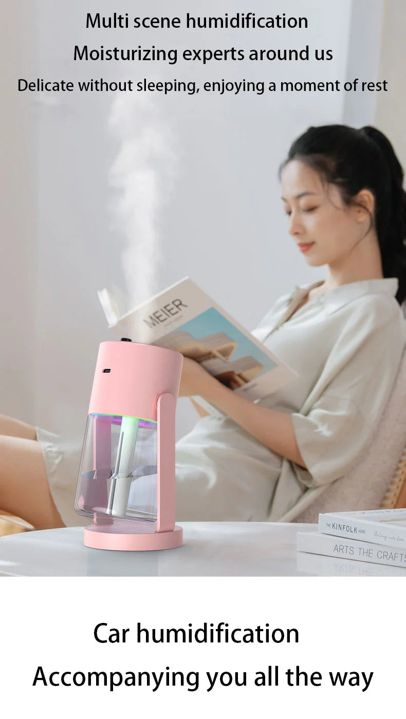1PC 280ML Air Humidifier Colorful Atmosphere Light Mute Humidification Rotate Creative Colorful Cup Desktop Home Car Humidifier