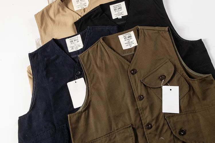 Retro Japanese Sle Loose Men's Vest Multi-ket Workwear Casual Streetwear Outerwear Couple's Jaet Youth Faion