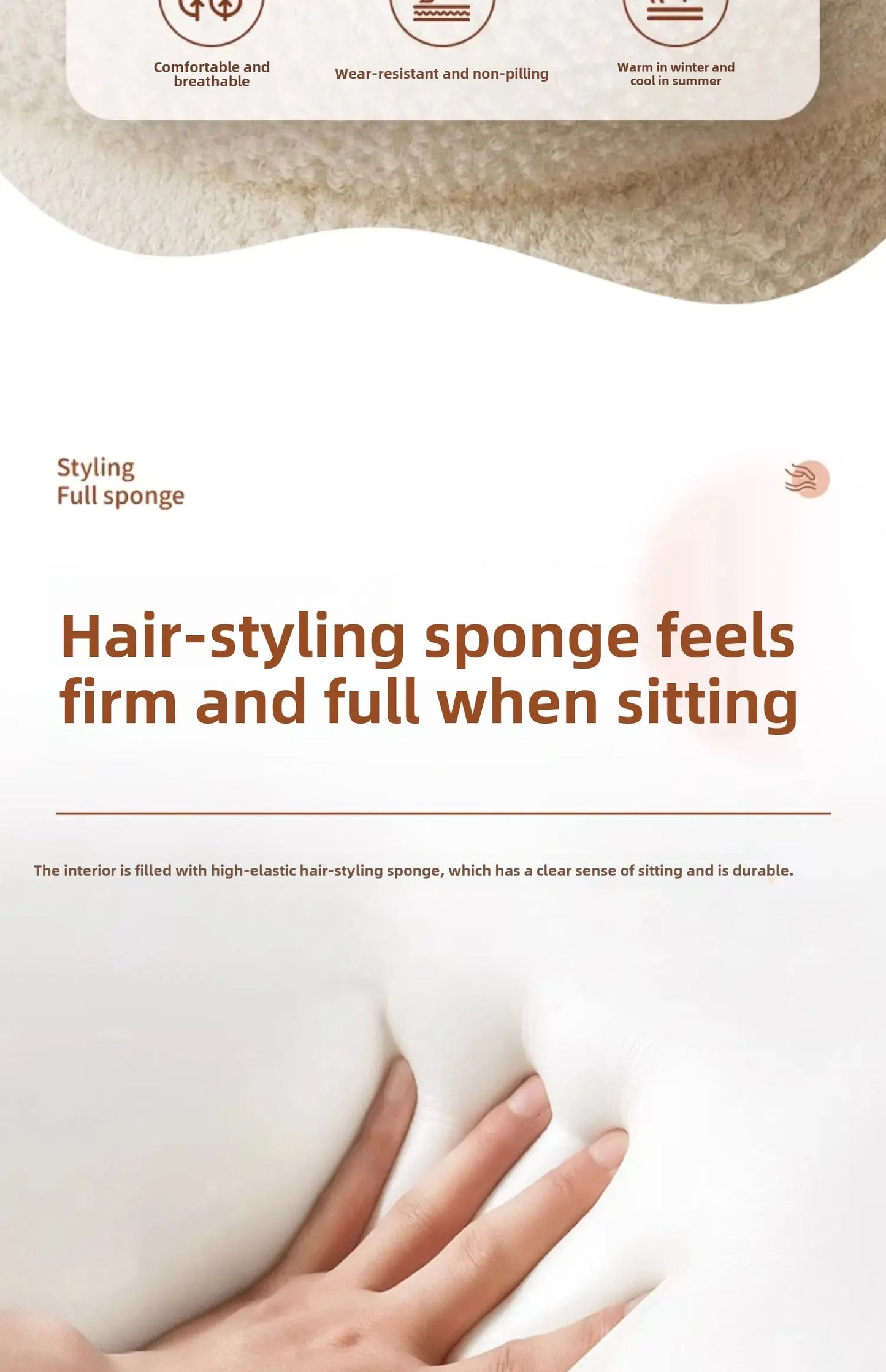 Creamy Household Stool for Girls, Makeup Seat, Bedroom Vanity Chair, Soft Lamb Wool Pouf, Minimalist Manicure, Round Ottoman