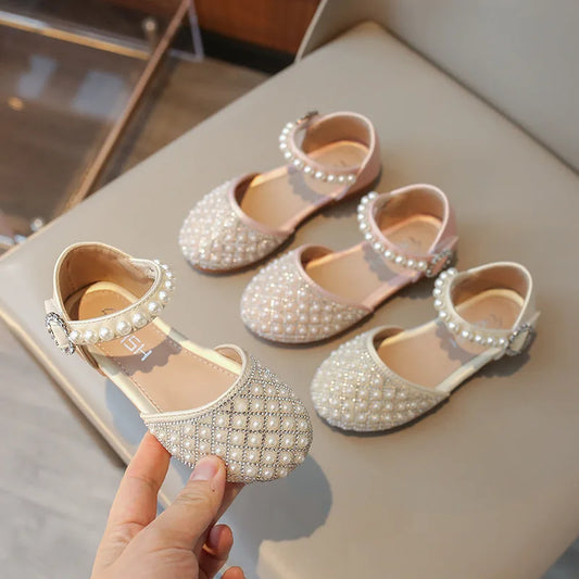 Girls LeatherShoesChildren's Crystal Shoes 2025Spring Summer New Little Girls Princess Shoes Fashion Shiny RhinestoneDance Shoes