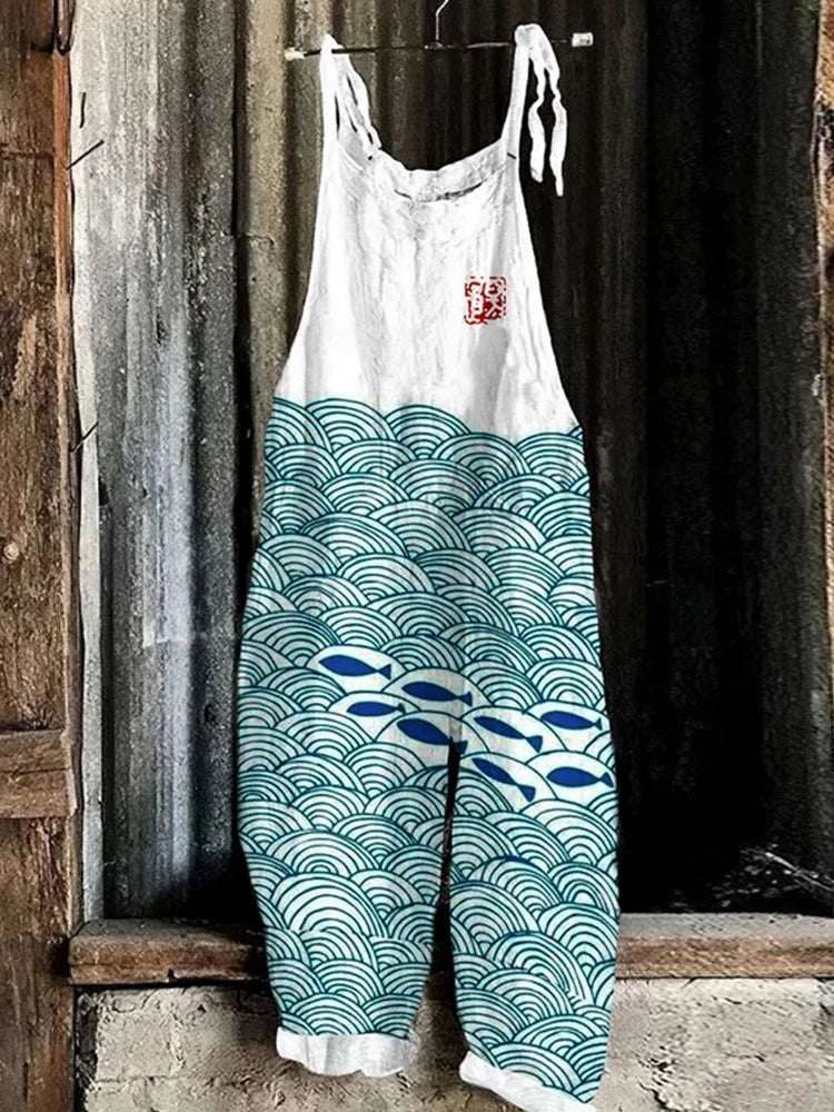 Colorful Fish Print Sexy Adjustable Jumpsuit Shorts Urban Street Trend Women's Pants Casual Adjustable Jumpsuit Pants S-5XL