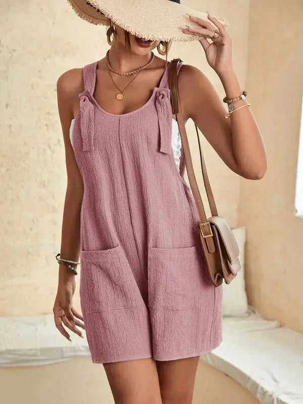 Women Wide Leg Overalls Casual Adjustable Strap Sleevelss Double Pocket Jumpsuits Sexy Loose Basic Daily Rompers OUFY-308