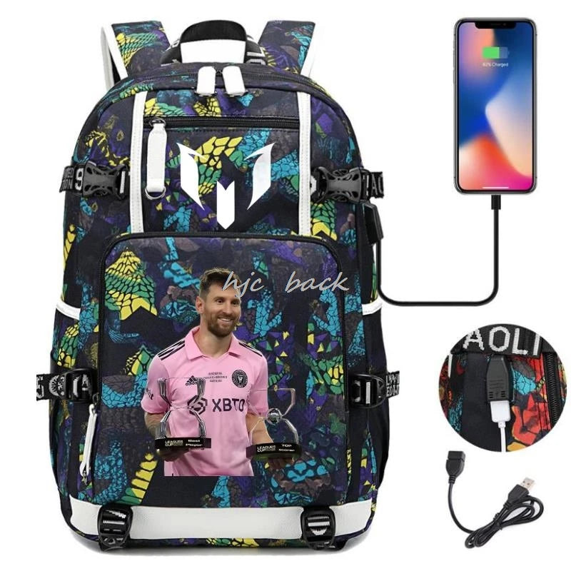 Football Stars Messi Backpacks Camouflage USB Teens School Bags Waterproof Boys Girls Casual Travel Laptop knapsacks Best Gift