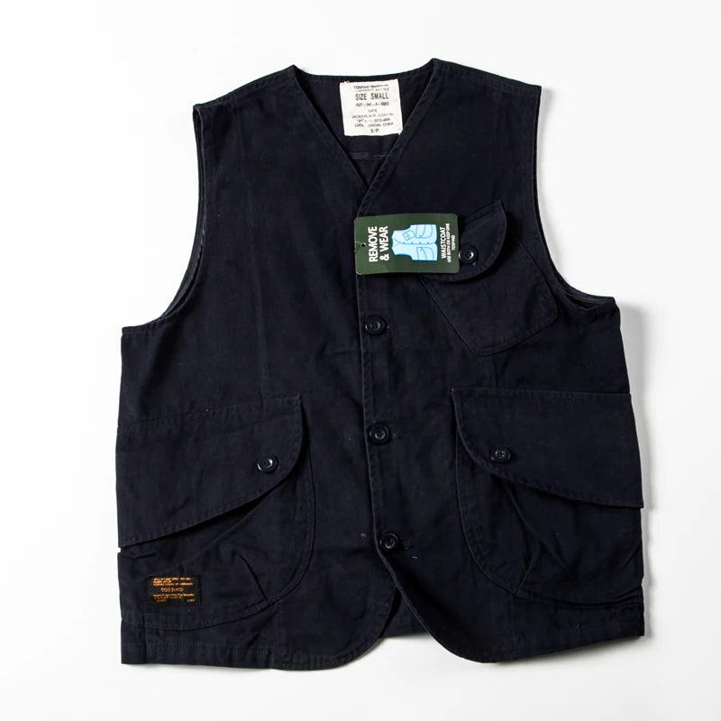 Retro Japanese Sle Loose Men's Vest Multi-ket Workwear Casual Streetwear Outerwear Couple's Jaet Youth Faion