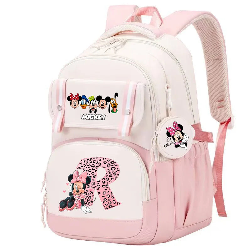 Minnie Mouse Backpack Student Boy Girl Schoolbag Kid Teenager Cartoon Bookbag Daypack Travel Commute Knapsack With Coin Purse