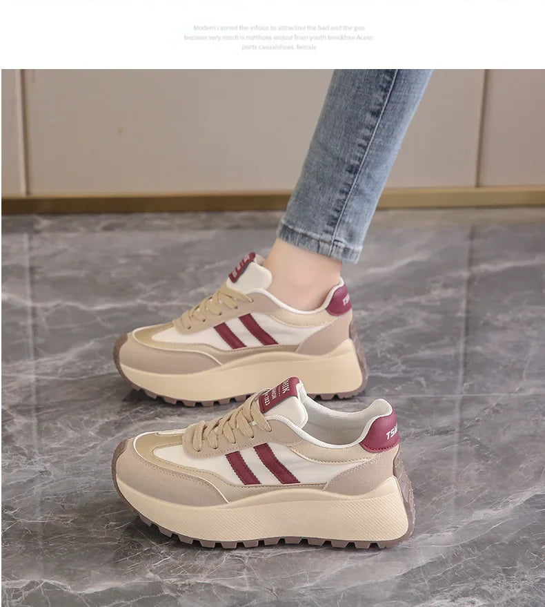 2024 autumn Spring Thick Bottom Women's Shoes Casual Patchwork Leather Sneakers Casual Vulcanised Shoes Ladies Chaussure Femme