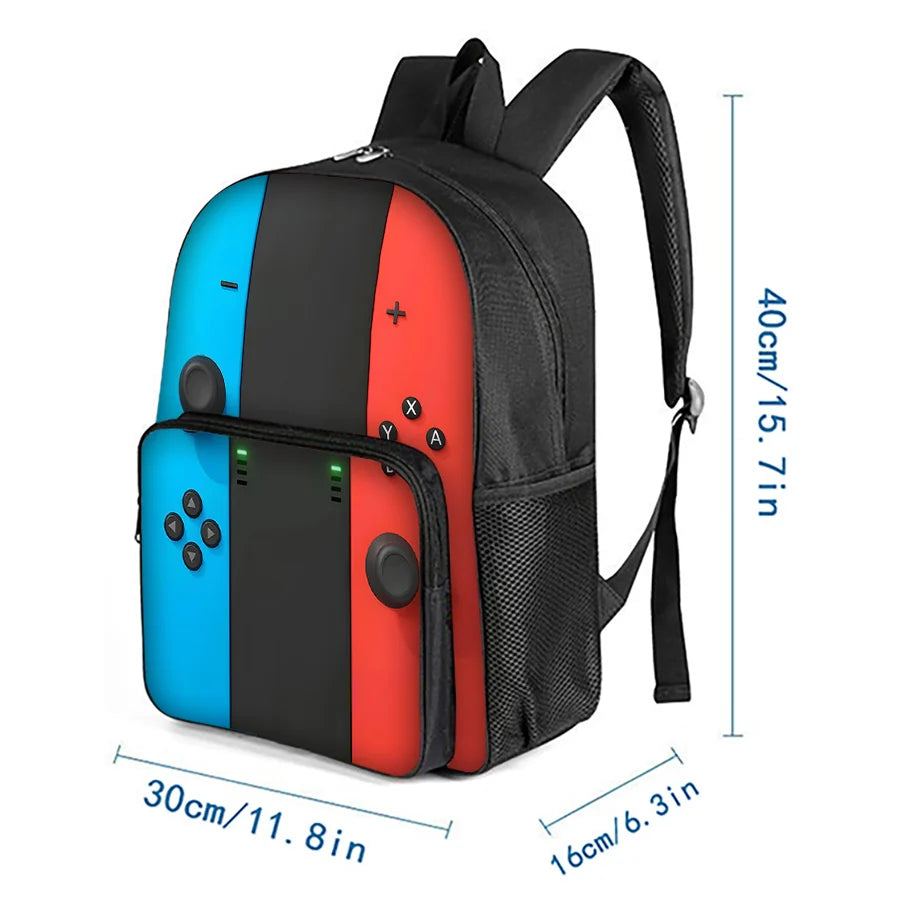 GamePad Pattern Square Front Pocket Backpack for Boy and Girls Best Gifts 3D Cartoon SchoolBags for Children