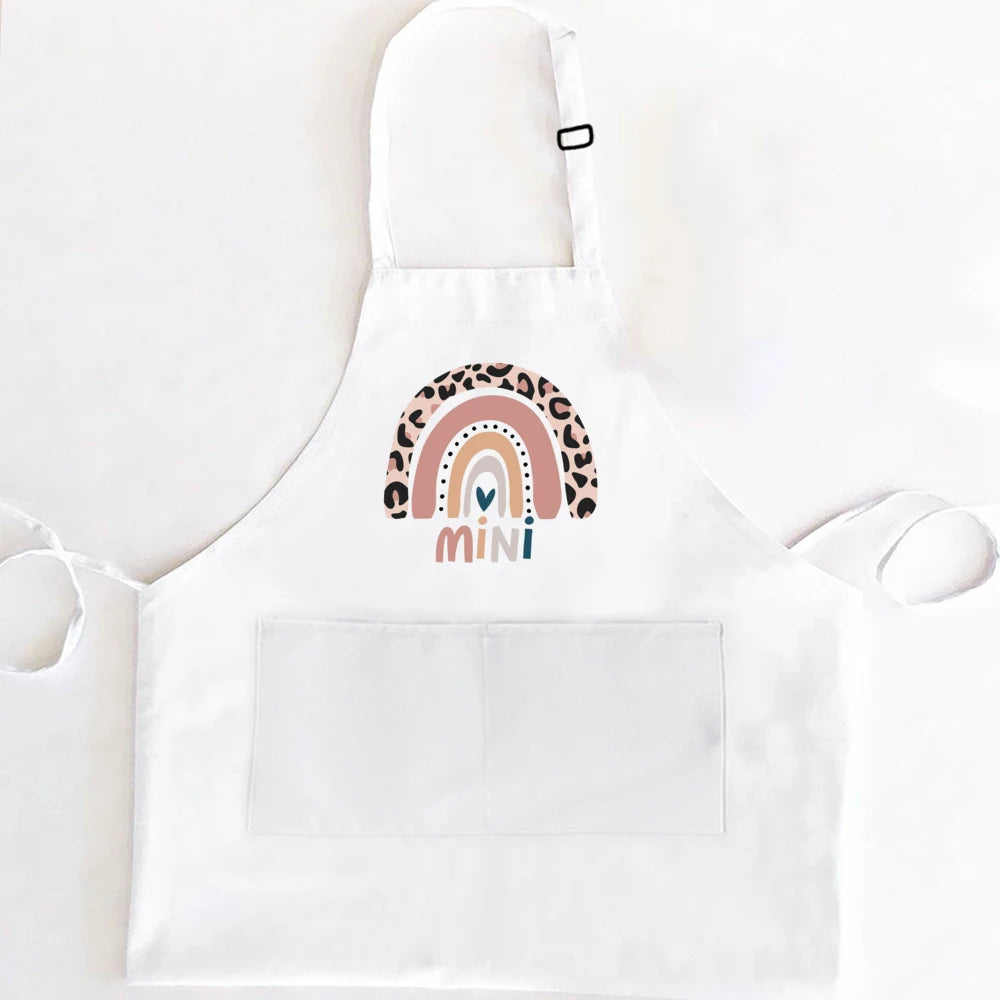 Rainbow Mama Rainbow Mini Print Apron Mom Kids Family Matching Apron Mother Girl Kitchen Apron Cooking Baking Pinafore Gift 1pcs