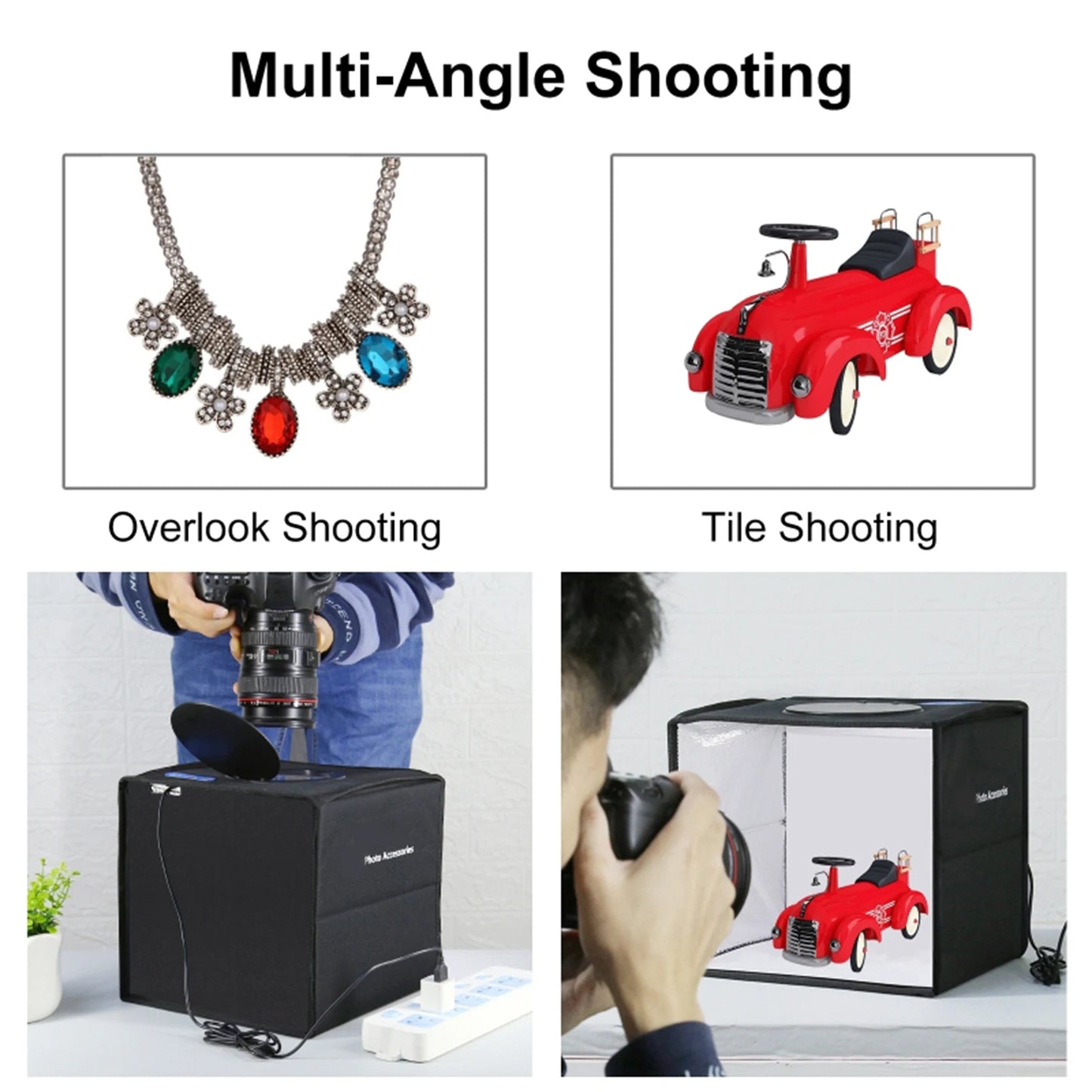 245mm Desktop Photo Studio Light Box Photography Adjustable Brightness Shooting Tent Kit With 96LED Lights 12 Colors Backdrops