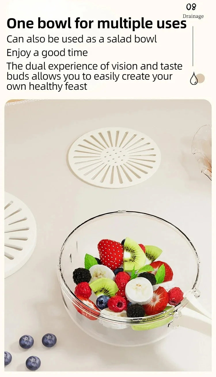 Fruit Drain Basket Foldable Handle Vegetable Washing Bowl Plastic Cleaning Colander Refrigerator Crisper Food Storage Container