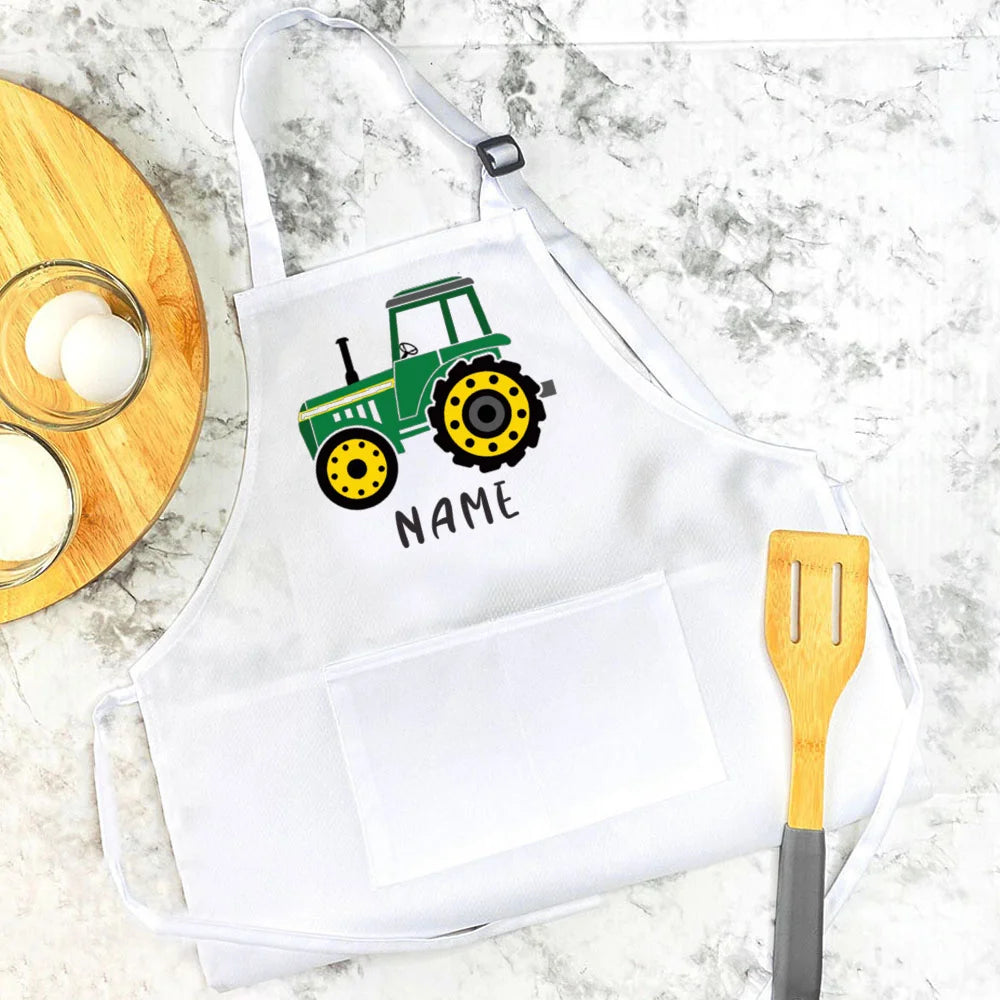 Personalised Apron Child's Fire Truck Name Apron Christmas Birthday Gift Baking Apron Toddler Apron Custom Kids Cooking Apron