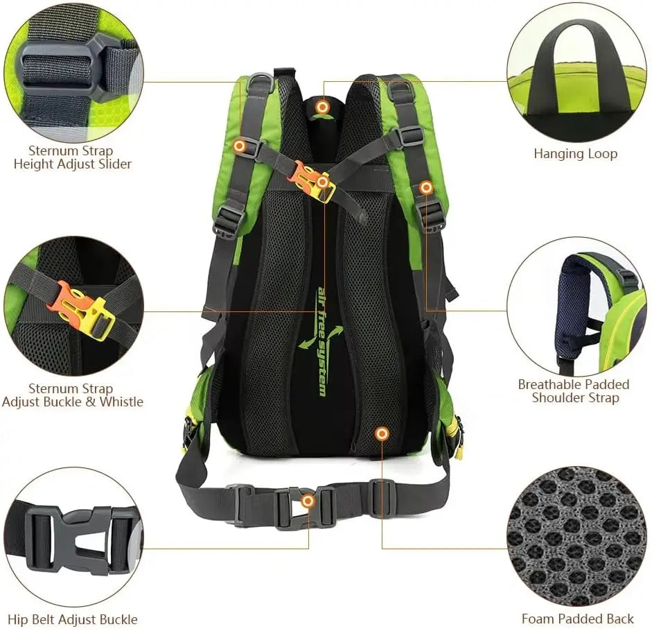 40L Water Resistant Travel Backpack Camping Hiking Laptop Daypack Trekking Climbing Back Bags For Men Women Hiking Supplies